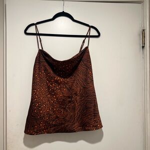 ASTR the Label Gaia Red Leopard Print Cowl Neck Top